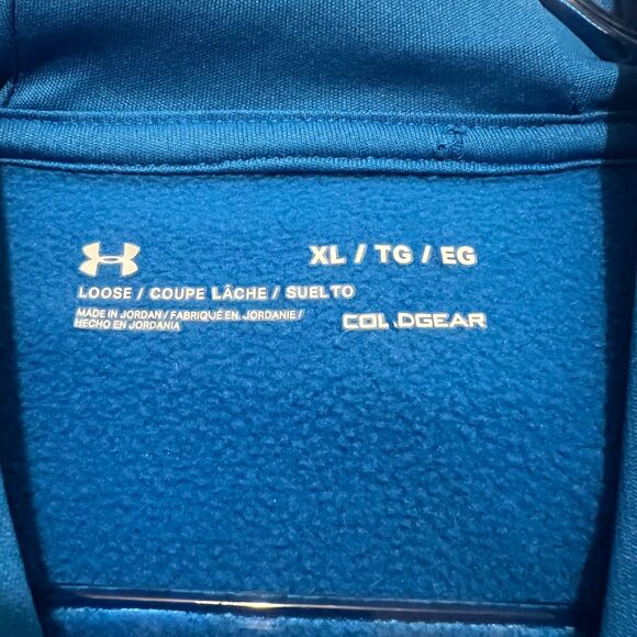Under Armour Men’s XL ColdGear Blue Hoodie Loose Fit Poly Fleece Pullover - Picture 3 of 4
